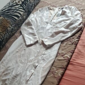 Fashion Nova Cream Embroidered Long Sleeve Robe